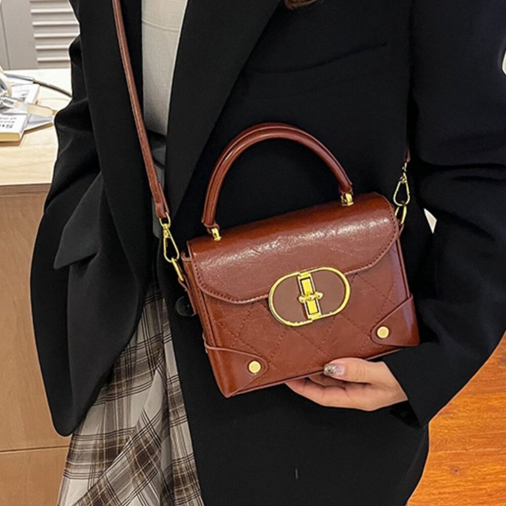 Quilted Pattern Top Handle Crossbody Bag